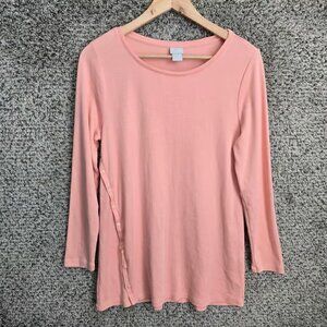 Chicos Top Womens 0 US Small Peach Scoop Neck Tunic Button Accent Casual Ladies